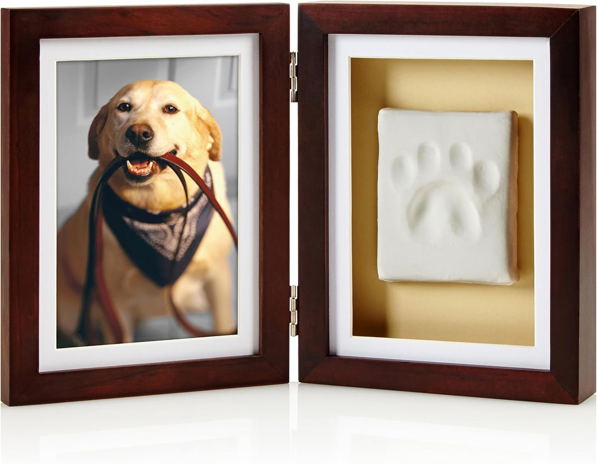 Pet Paw Print Memorial Frame with Clay Imprint Kit, Espresso Brown