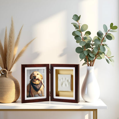 Pet Paw Print Memorial Frame with Clay Imprint Kit, Espresso Brown