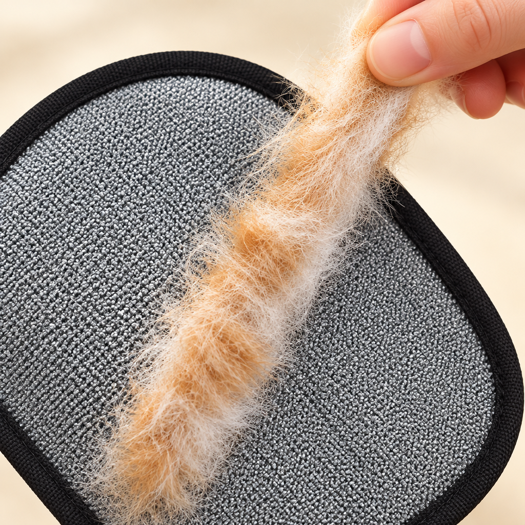 Cat fur gathered into one strip on the grey bristle side
