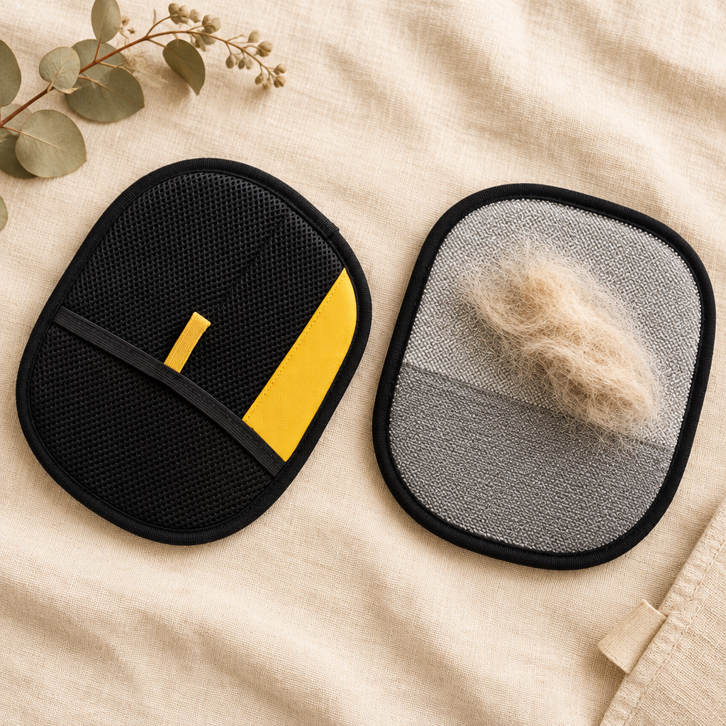 Fur Lift Mitt 2-pack, front and bristle side